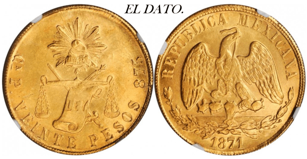Veinte Pesos Juarez 1871
