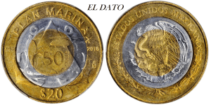 Moneda ofrecida por Stack´s & Bowers en su subasta de Junio de 2020, con el número de lote #73241, vendida en $780 USD. Descrita como error, con un peso de 16.6 gramos. El núcleo es de latón, un aro intermedio de cuproníquel y el externo de latón