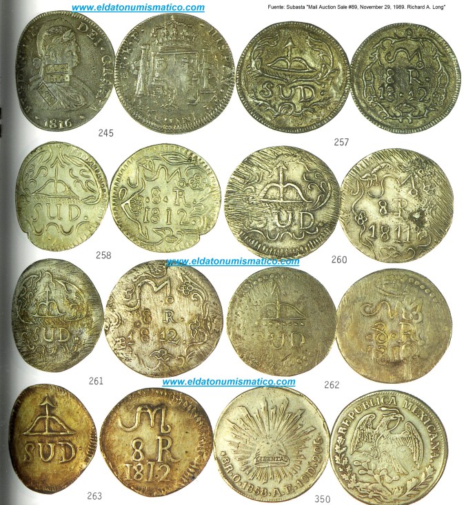 Diversas monedas de Independencia. 