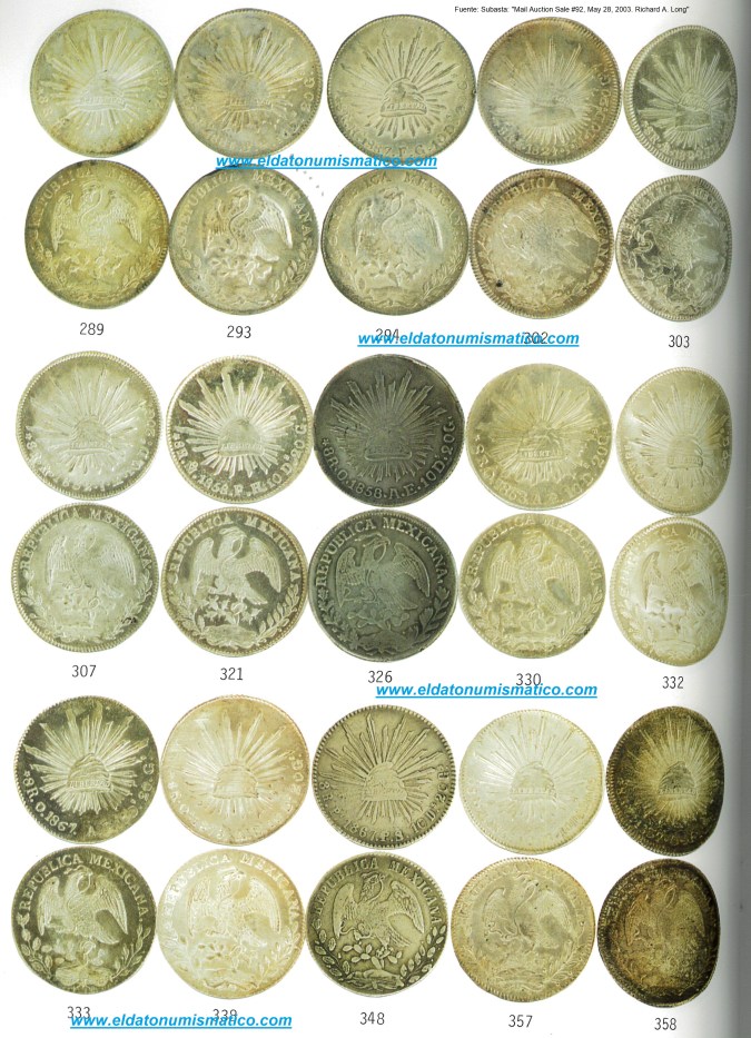 Diversas monedas de 8 Reales de distintas casas de moneda.